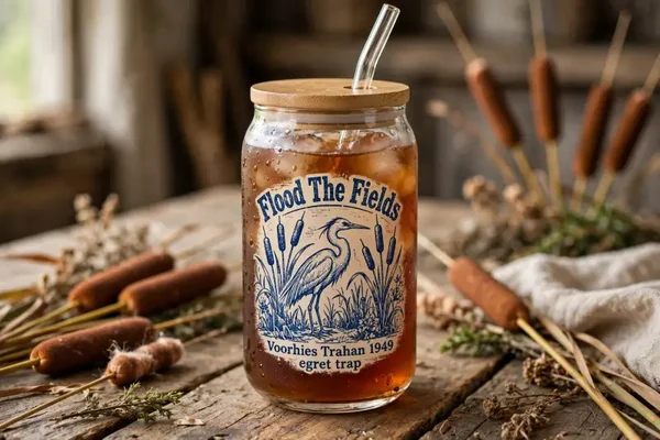 Flood the fields 16 oz glass tumbler crawfish to rice field design #2