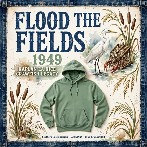 Tshirt - Flood the fields Louisiana heritage rice field into crawfish farming