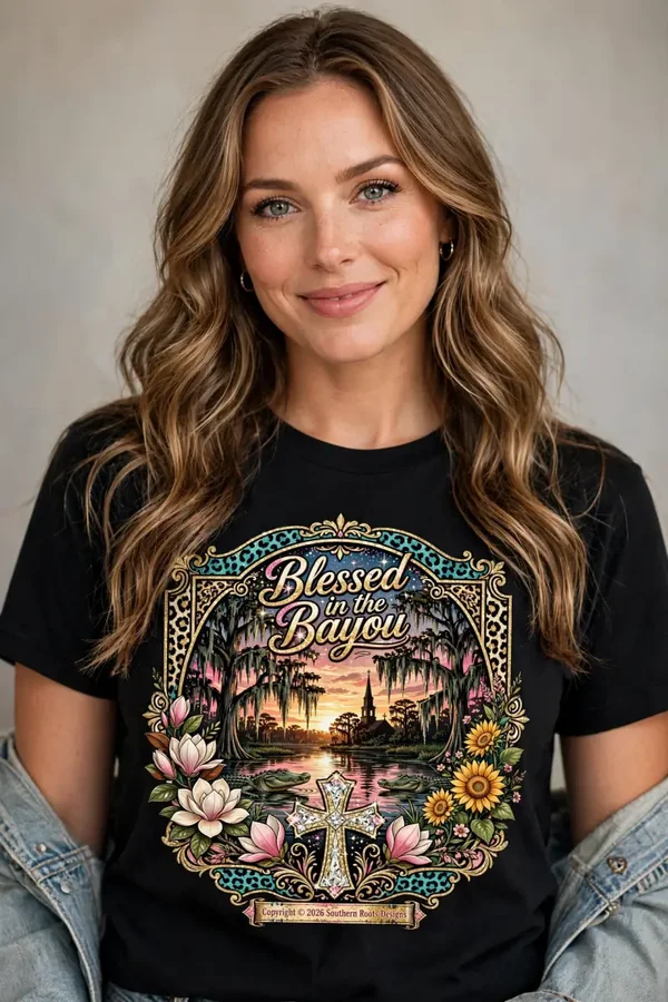 Bundle Blessed in the bayou animal print with cross and steeple bundle T-shirt and hoodie