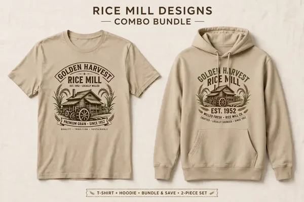 Tee shirt and hoodie combo , rice mill design. Louisiana rice mills