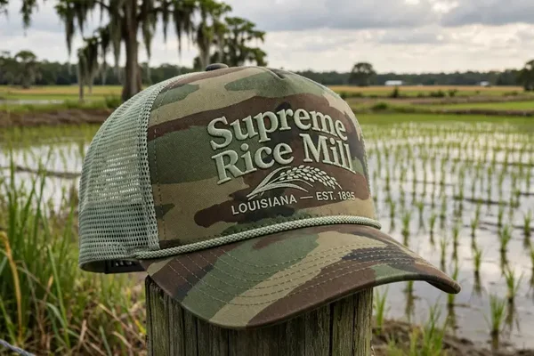 Trucker hat or beanie , two field design. Kaplan and supreme rice design