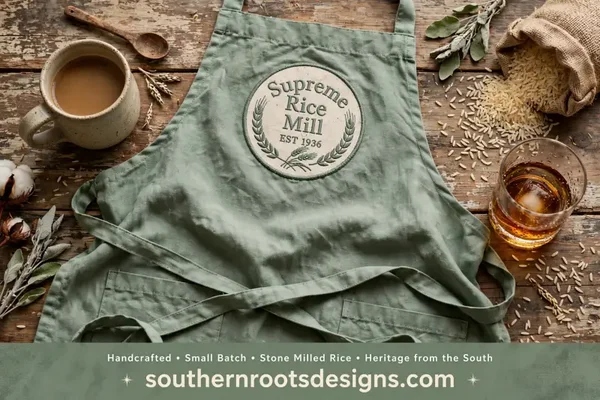 Louisiana rice brand apron in 2 designs, supreme rice design