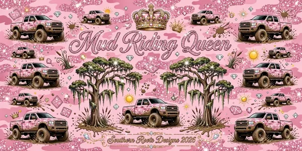 Mud riding Queen design in pink , Louisiana design in stainless steel