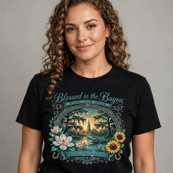 Bundle gator and steeple blessed in the bayou design in T-shirt and hoodie