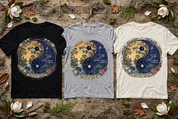Bayou ying and yang design day and night T-shirt