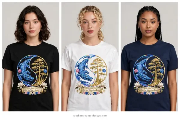 Bayou ying and yang holographic design T-shirt