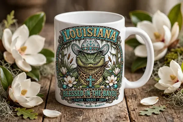 Gator style blessed in the bayou design ceramic mug 11 oz or 15 oz