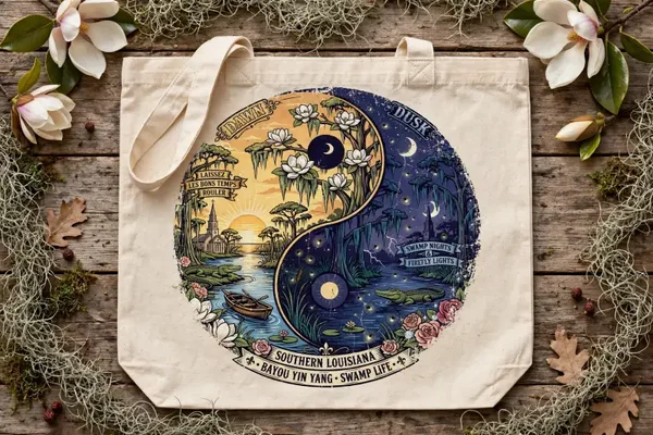 Bayou ying and yang original design tote