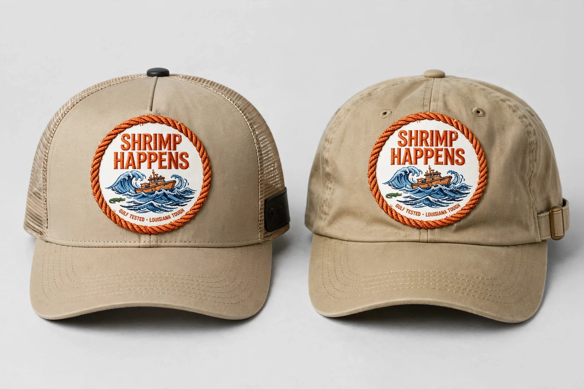 Shrimp happens adult cap with custom patch
