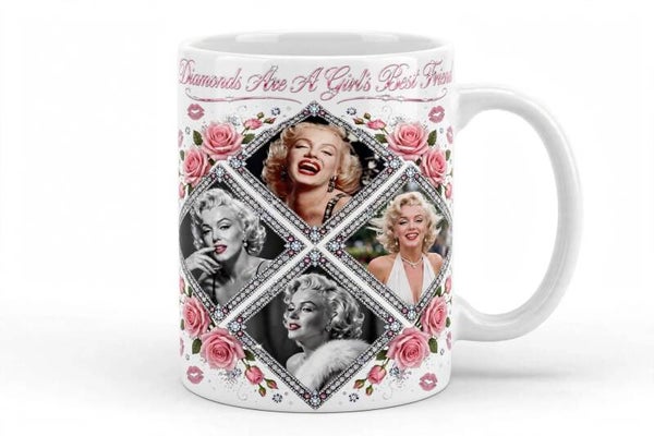 Inspired Marilyn themed 16 oz ceramic mug in Diamonds design