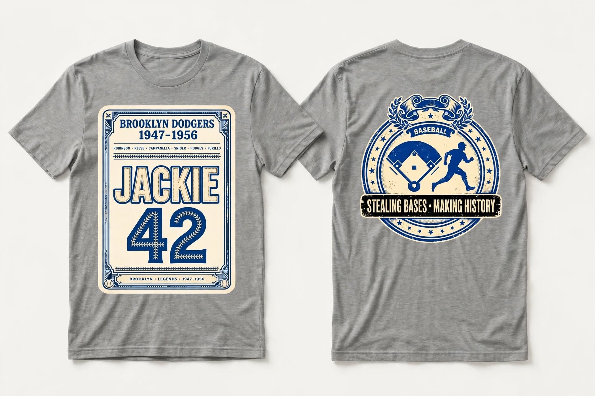 Jackie Robinson baseball theme T-shirt front and back design