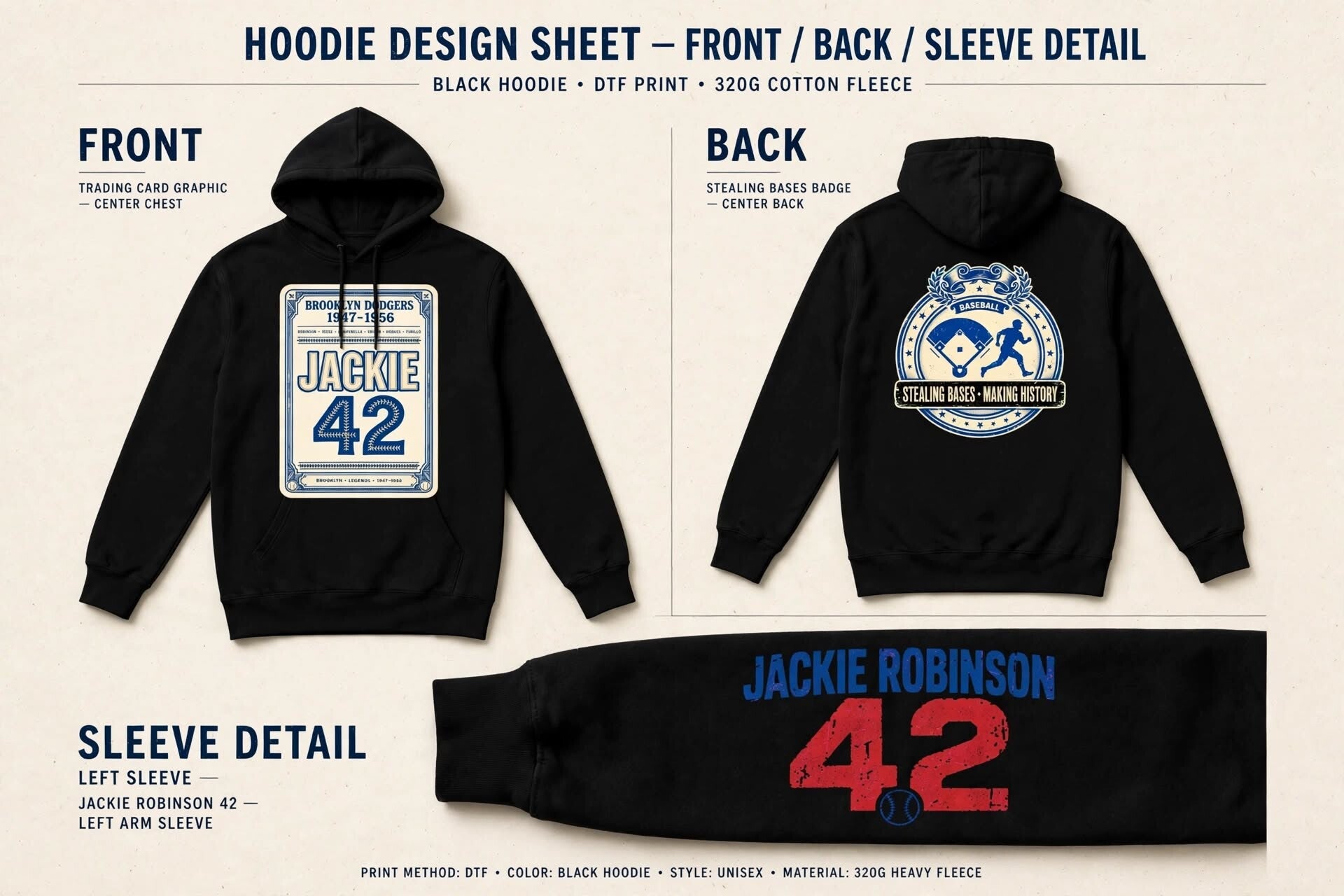 Jackie Robinson baseball theme hoodie shirt front , sleeve and back design