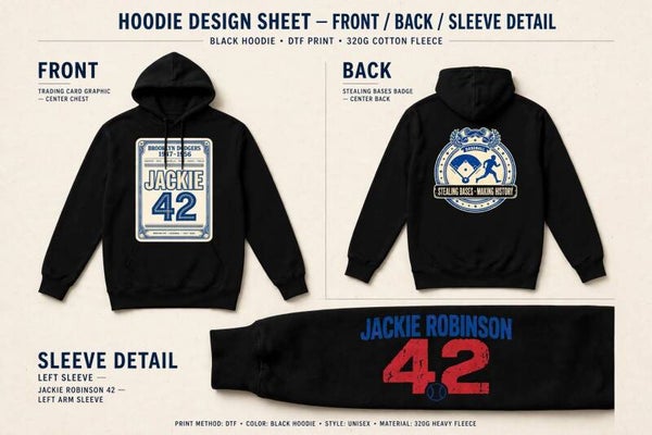 Jackie Robinson baseball theme hoodie shirt front , sleeve and back design