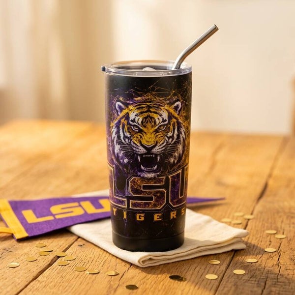 LSU tiger design in 20 oz stainless steel tumbler