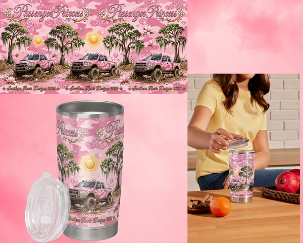 Passenger princess design in pink ,in multi stainless steel tumbler sizes