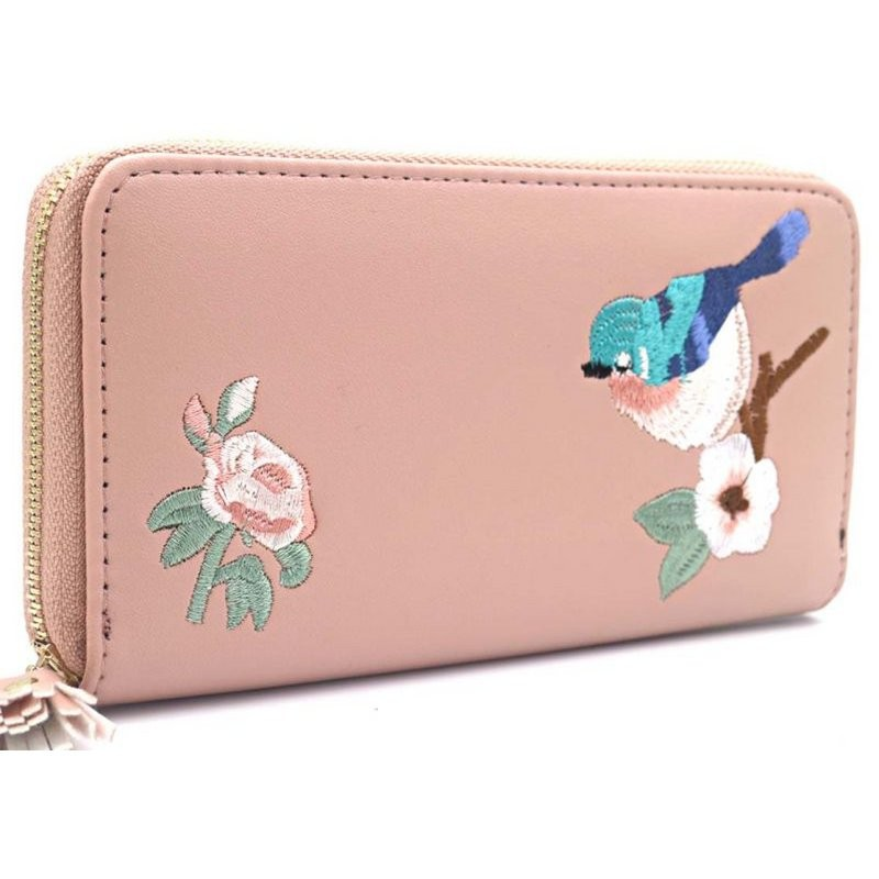 PU-geborduurde portemonnee 20x11x2,5cm roze