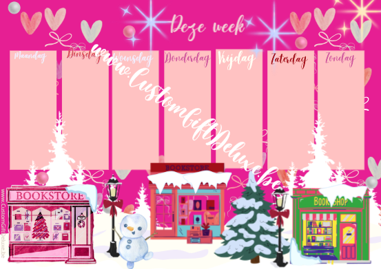 week planner pink winter book shop
