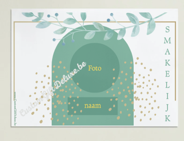 placemat mint per 10st personaliseer met foto en naam + optie spelletjes en/of potloodsetjes. prijs vanaf
