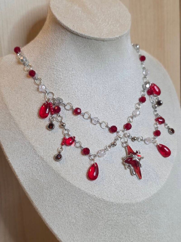 Silver and red necklace