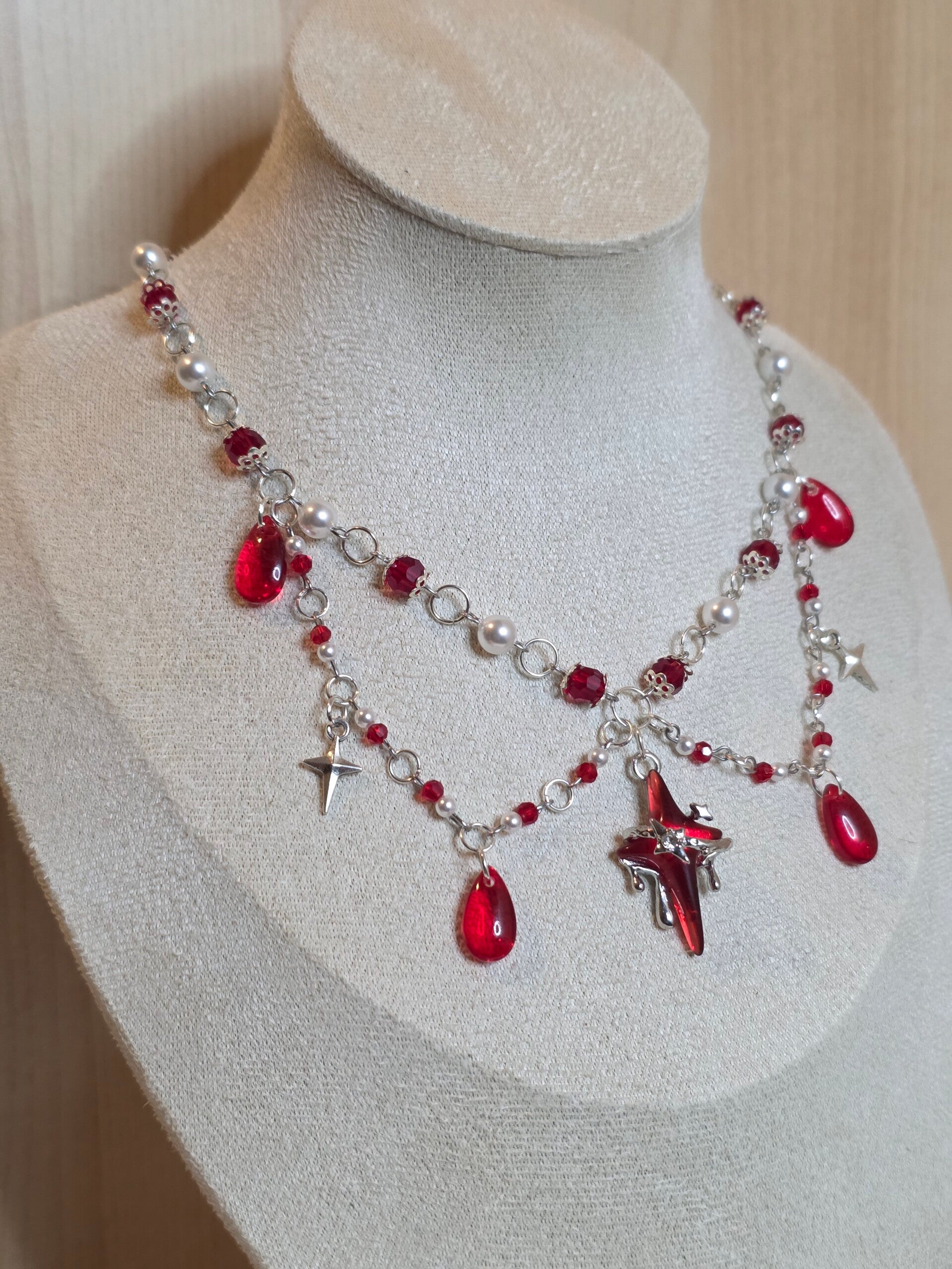 Silver and red necklace