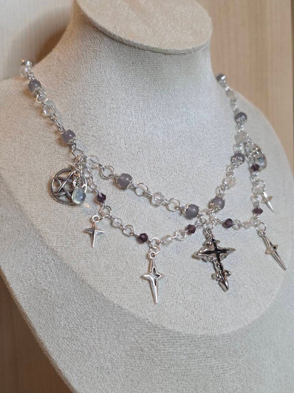 Silver and black necklace