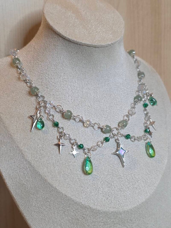 Silver and green necklace