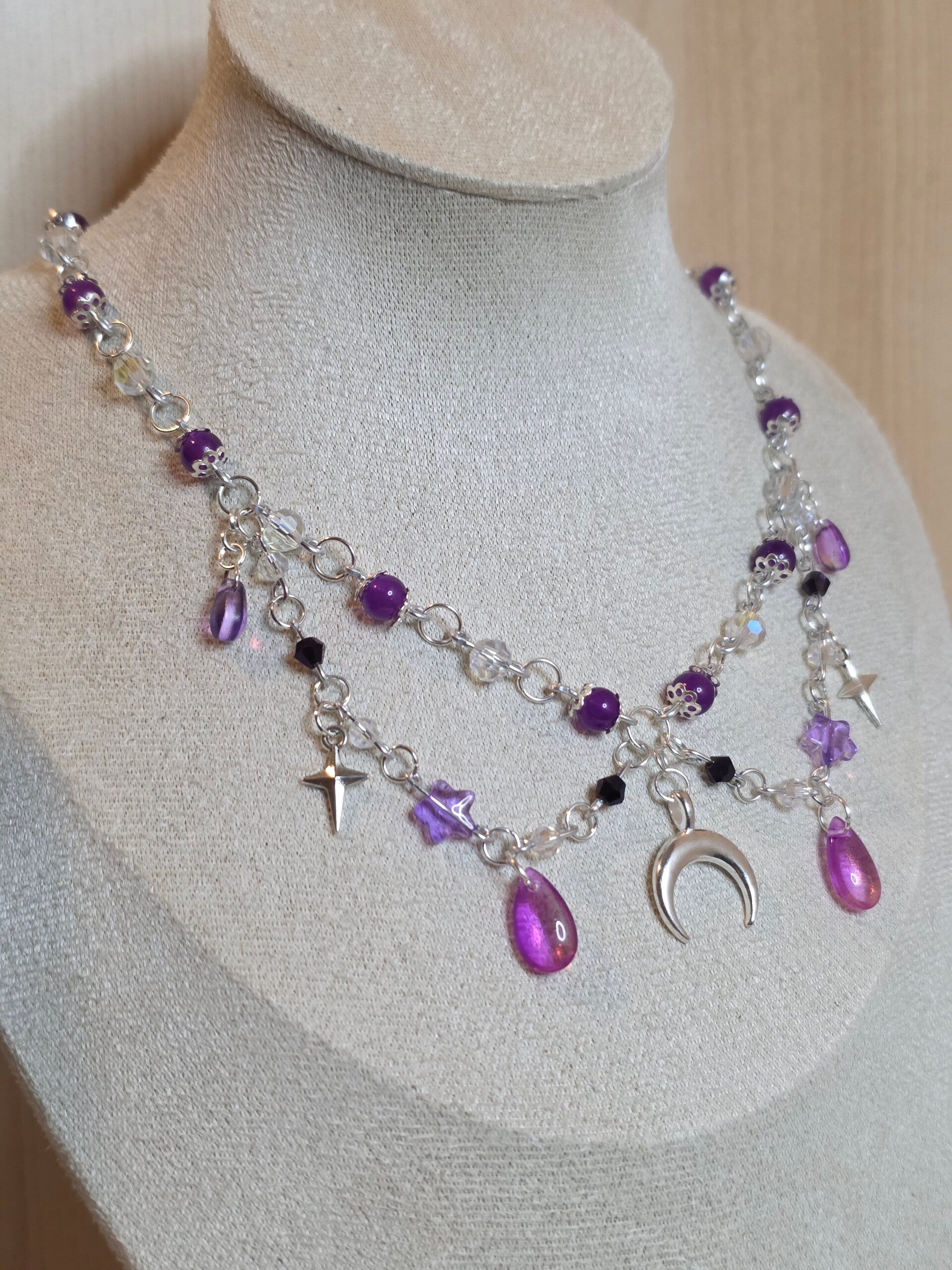 Silver and purple necklace