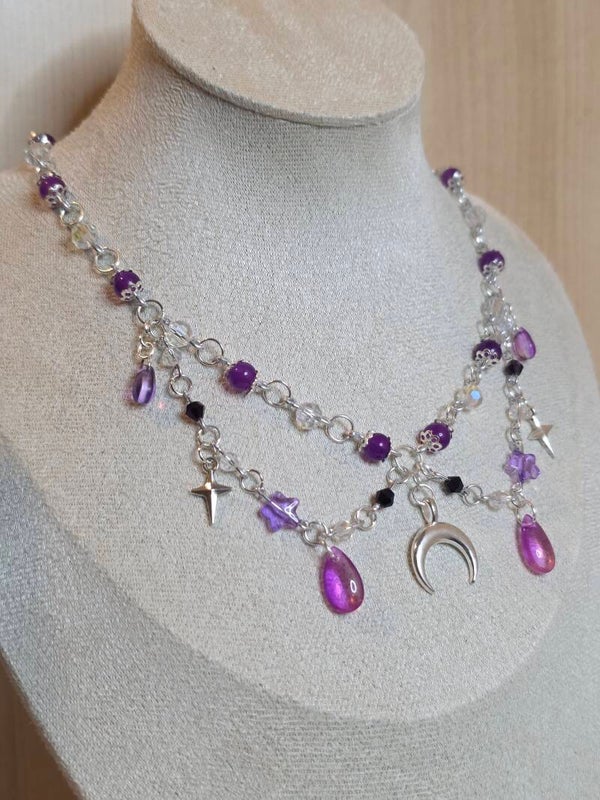 Silver and purple necklace