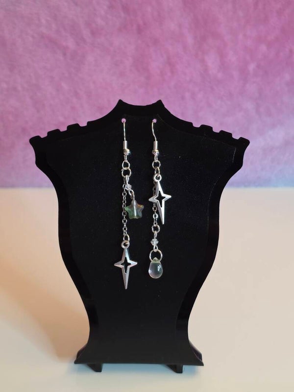 Green and Pink Star Earrings