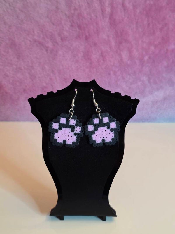 Black Kitty Paw Perler Earrings