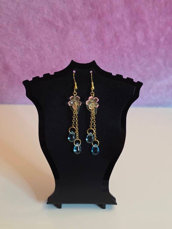 Pink and Blue Flower Earrings
