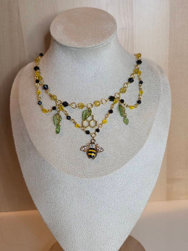 Gold Black and Yellow Bee Necklace