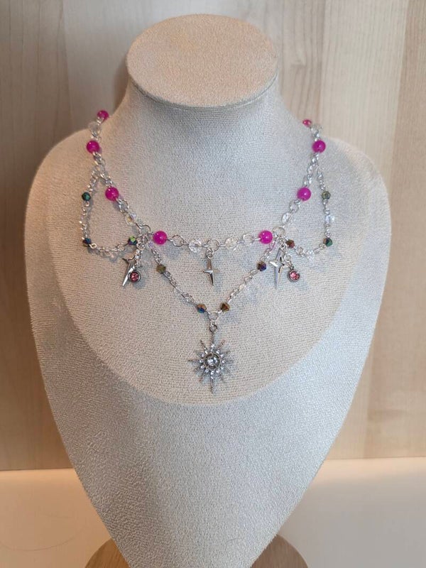 Silver and Pink Necklace