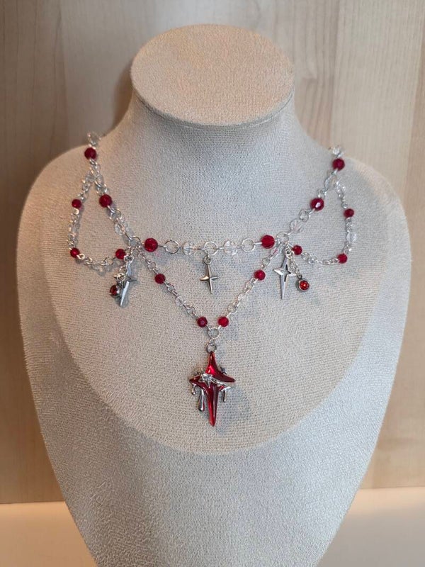 Silver and Red Necklace