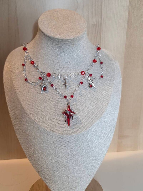 Silver and Red Necklace