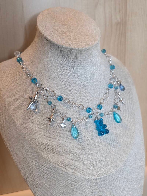 Silver and Blue Gummy bear Necklace