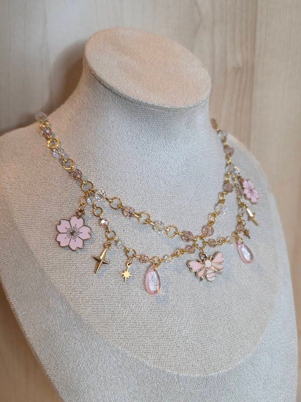 Gold and Pink Bee Necklace