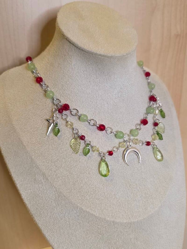 Silver Red and Green Necklace