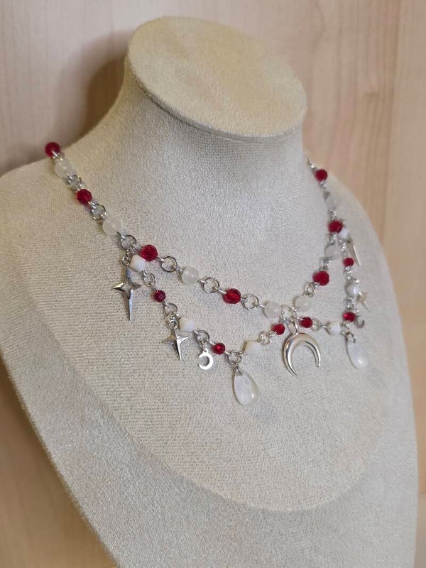 Silver Red and White Necklace