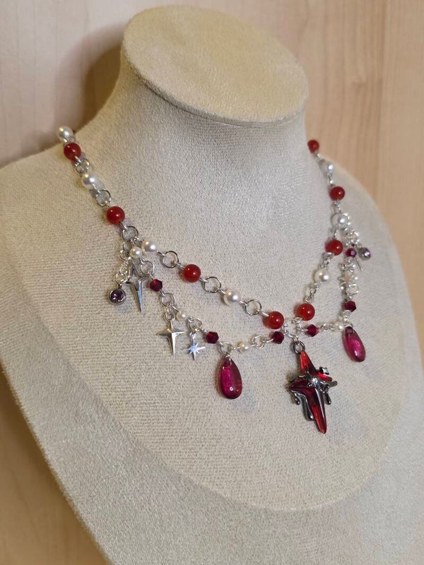 Silver and Red Necklace
