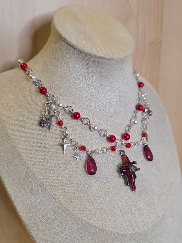 Silver and Red Necklace