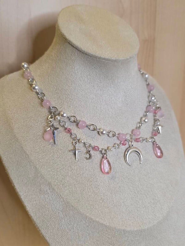 Silver and Pink Necklace