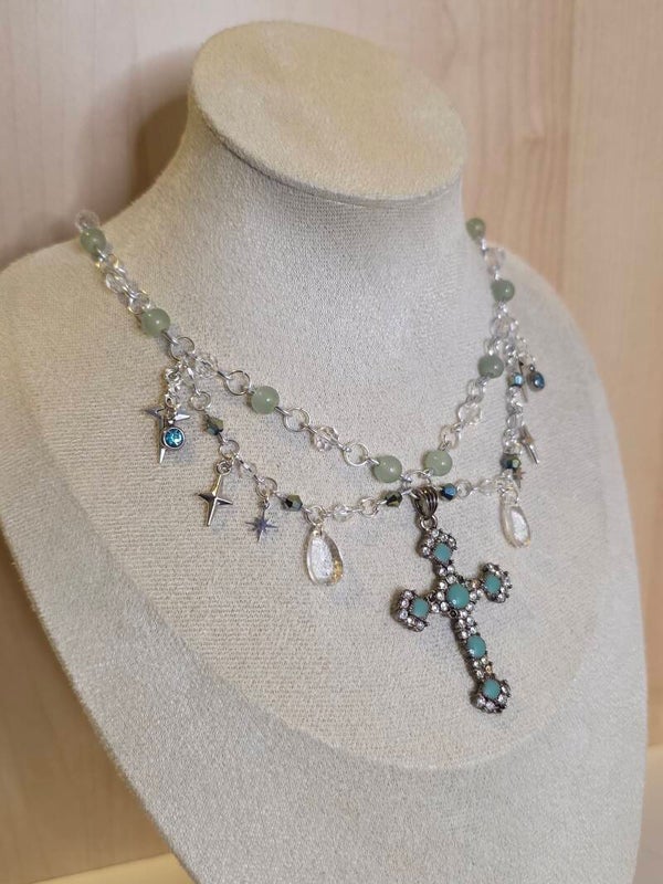 Silver and Blue Green Necklace