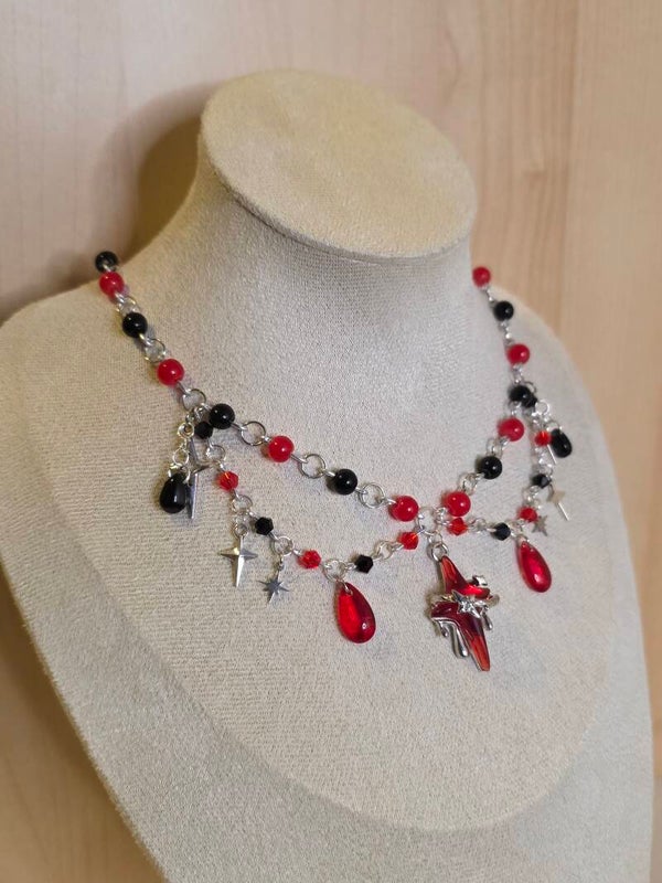 Silver Black and Red Necklace