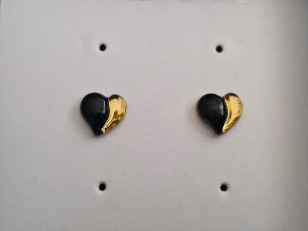 Black and Gold Heart Earrings
