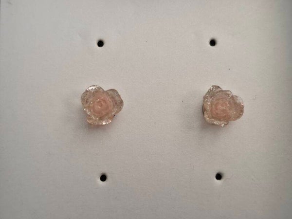 Pink Glitter Rose Earrings