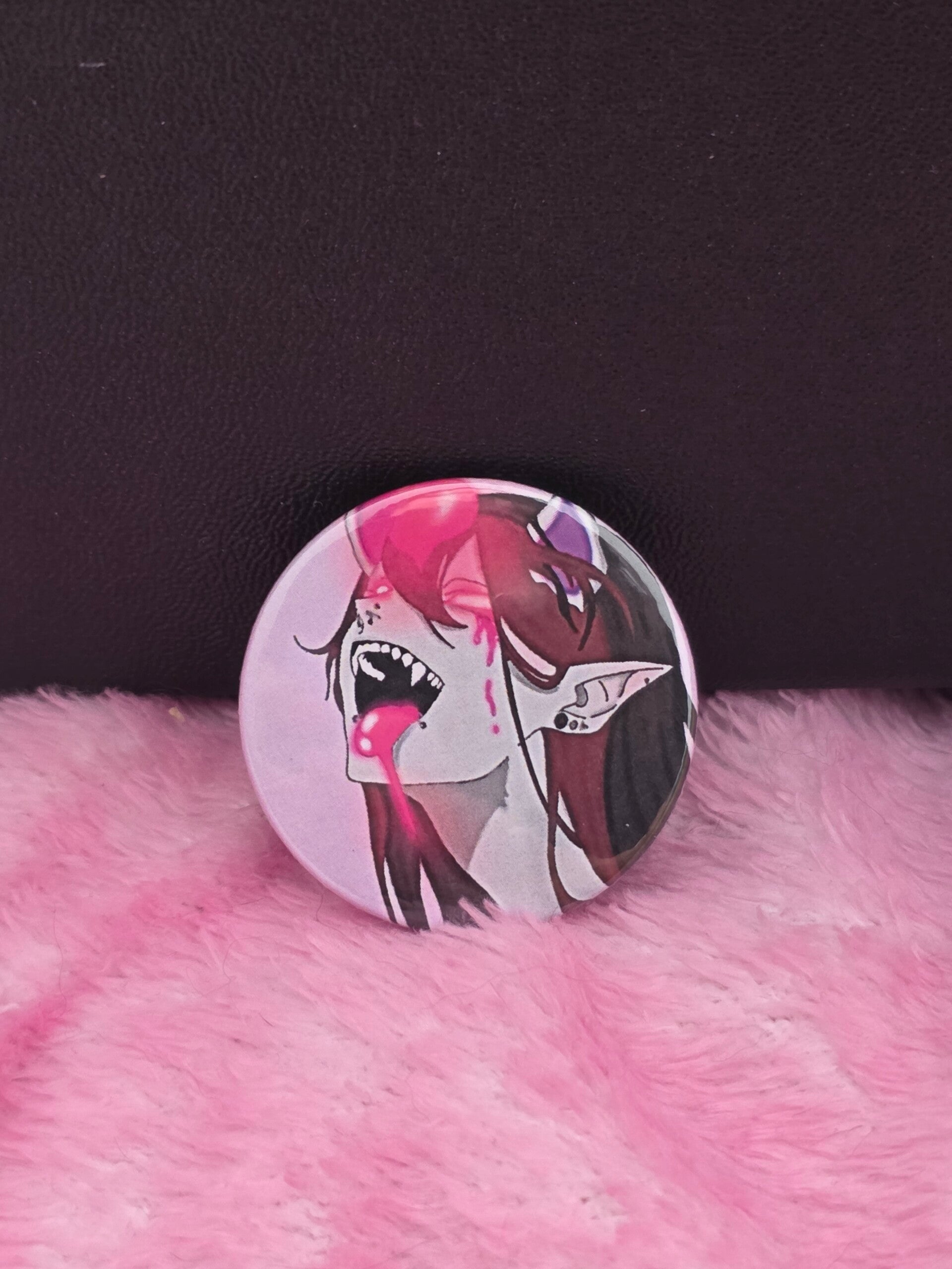 Demon Babe Button (purple background)