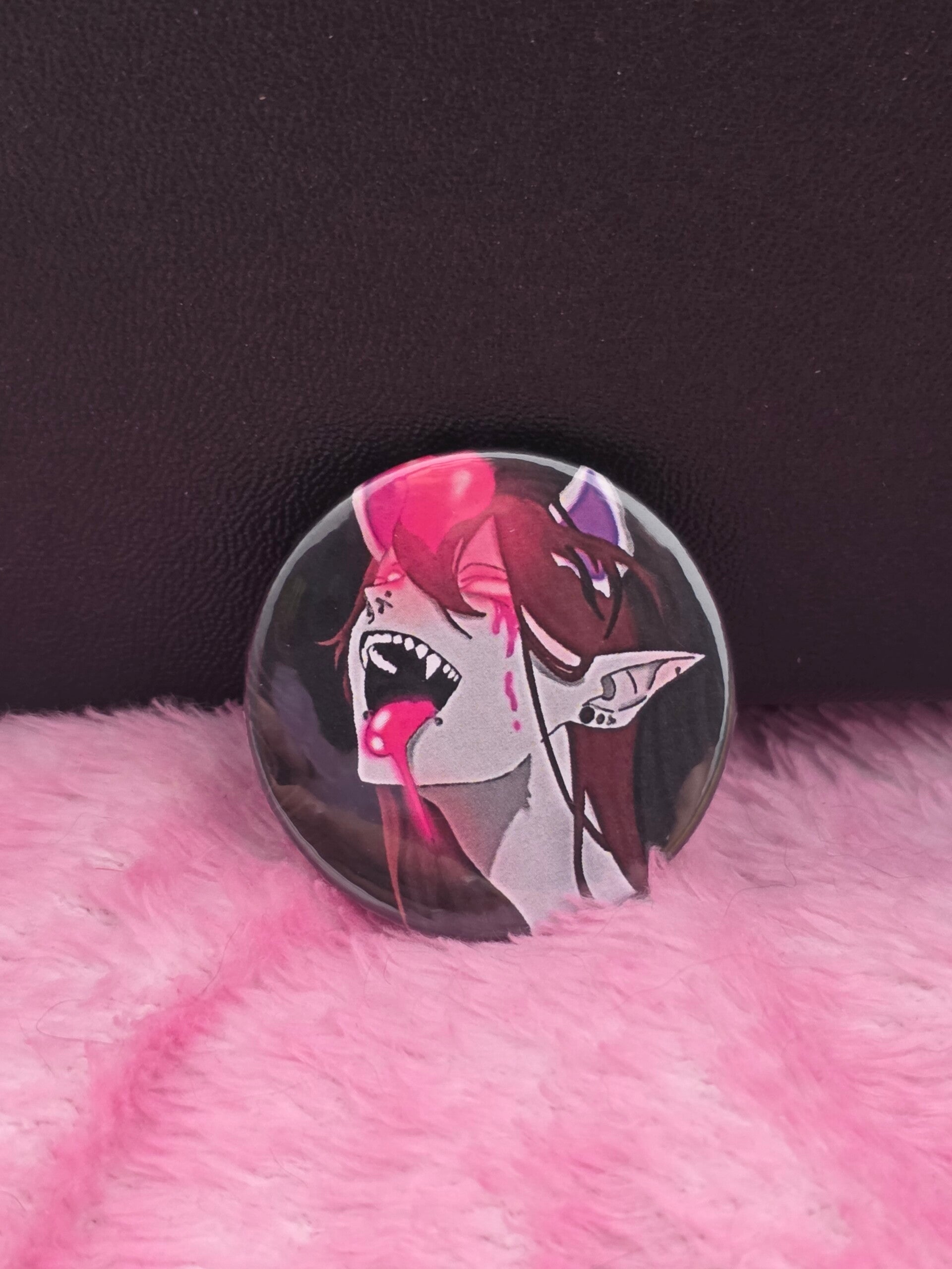 Demon Babe Button (black background)