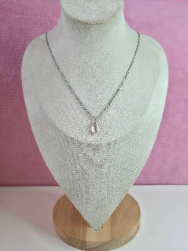 Light Pink Glass Drop Necklace