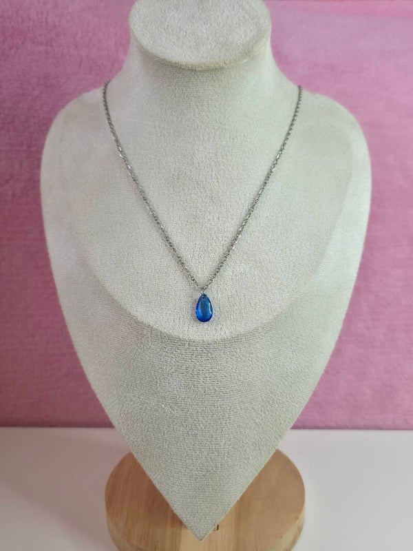 Dark Blue Glass Drop Necklace